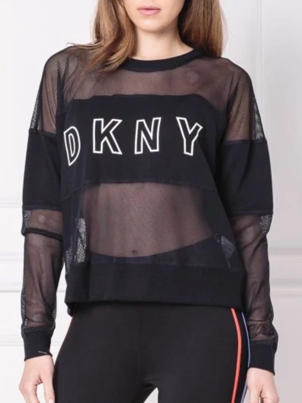 DKNY Black Mesh Logo Sweatshirt Sz XS
